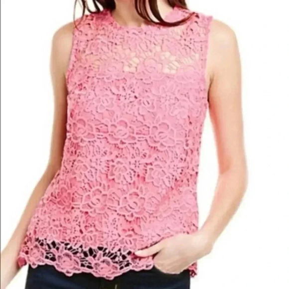Nanette Lepore Rosetta Top pink in crochet lace coral sleeveless summer Small - Picture 2 of 5